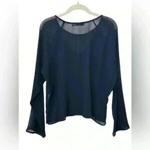 Koshka Mashka Paris Navy Silk Sheer Long Sleeve Blouse sz 40 FR M/L US